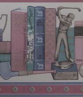 Elegant Wallpaper Border Library Golfing Books Classic  