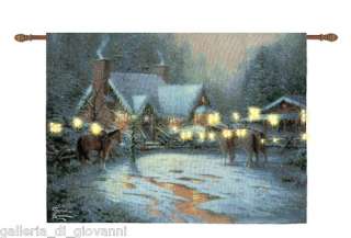 Christmas Welcome Thomas Kinkade FIBER OPTIC! Tapestry Country Horse 
