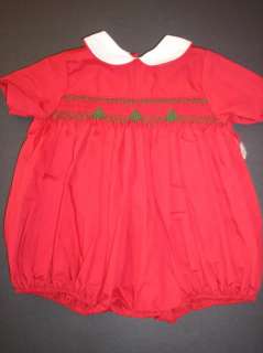 Girls SMOCKED CHRISTMAS Tree Romper Outfit 6 M Months  