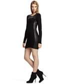    Theory Sienny Ribbed Knit Wool Sweater Dress with Leather 