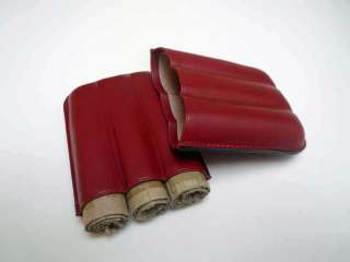 Cigar Travel Case Leather RED; For 3 Cigars C 021 Red  