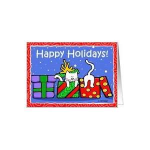  Happy Holidays, Cute Cats in Gift Boxes with Snow Card 