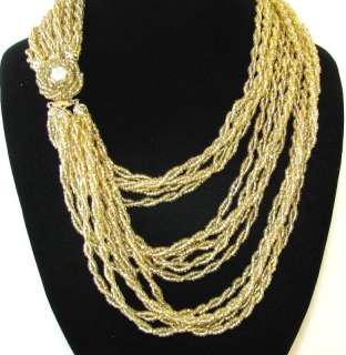   VINTAGE 27 MULTI STRAND GOLD BEAD TORSADE JEWELRY NECKLACE JAPAN CLASP
