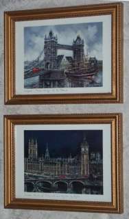   Vintage Framed LONDON ENGLAND PRINTS Big Ben/Bridge MAURICE LEGENDRE