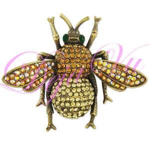 ANTIQUE GOLD CRYSTAL BUMBLE BEE BROOCH PIN MADE WITH SWAROVSKI 