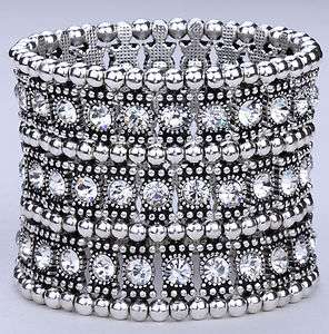Clear swarovski crystal stretch cuff bracelet 3 row A1  