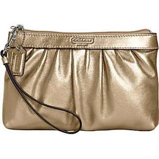  Coach Leah Leather Wristlet Cosmetic Case Bag Gold 