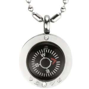   Steel Silver Tone Small Direction of Love Compass Pendant Necklace 20