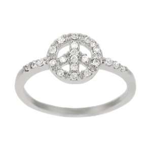  Sterling Silver Clear CZ Pave Peace Sign Ring Jewelry