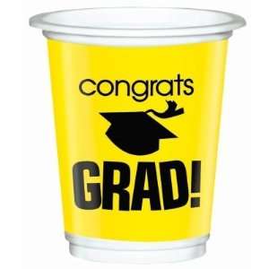   Congrats Grad Yellow Graduation Plastic 12 oz. Cups 