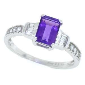  0.93Ct Emerald Cut Amethyst Ring with Diamonds in 14Kt 