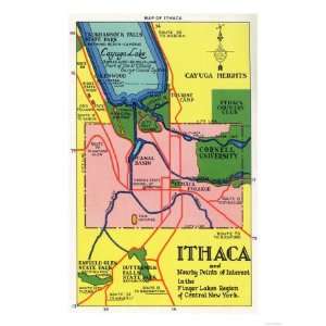  Ithaca, New York   Detailed Map Postcard of Ithaca and 