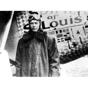 American Aviator Charles Lindbergh Standing Beside His Plane Spirit 