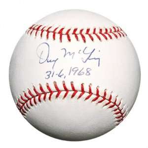 Denny McLain Autographed Baseball  Details: 31 6 1968 Inscription