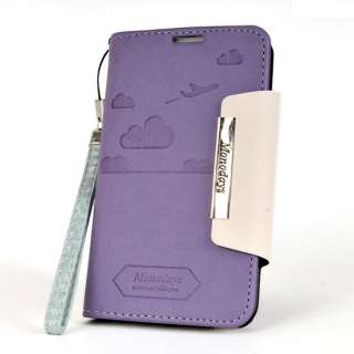 NEW SAMSUNG Galaxy Note PURPLE Leather Case Cover Flip Clutch Stand 