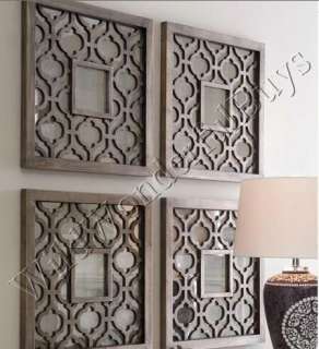 HORCHOW S/2 Geometric Square Wood WALL MIRRORS Fretwork Overlays NEW 