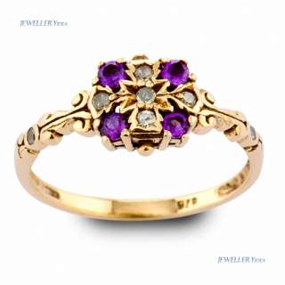 Antique Amethyst Diamond 9k 9ct Solid Yellow Gold Ring  
