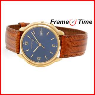 Hamilton Men Vintage Brown Leather Blue Face Gold Watch  