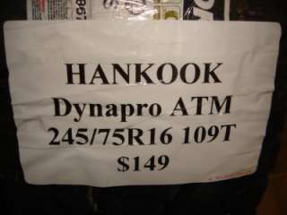 HANKOOK DYNAPRO ATM 245/75R16 109T TRUCK TIRE NEW ONE  