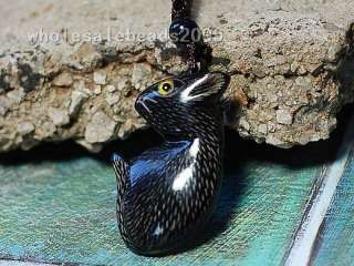 Ox Horn Carved Rat Mouse Pendant Necklace Adjustable 1p  