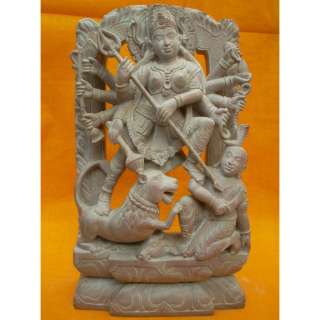Hindu Goddess Durga Defeating Buffalo Stone Sculpture 10 Inch  