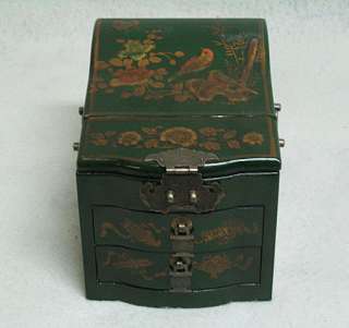 Lovely Chinese Green Painted Jewelry Box w/Drawer C57b  