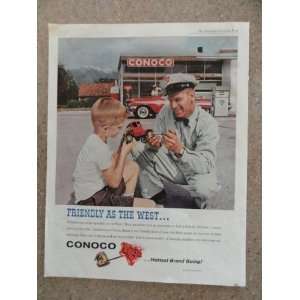  Conoco gas station, Vintage 60s full page print ad. (man 