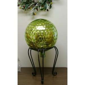  12 inch Lime Green Nobbie Glass Gazing Globe with Scrolled 