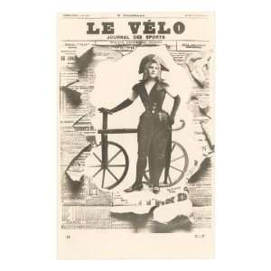  Le Velo, Girl with Wooden Bicycle Premium Poster Print 