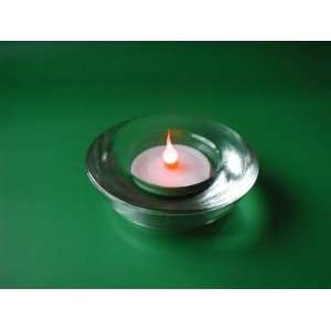  Round Glass Candle Holder w Battery Powered LED Light 