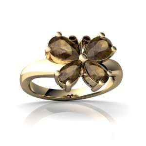   Yellow Gold Pear Genuine Smoky Quartz Butterfly Ring Size 5 Jewelry