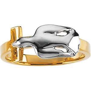   14K Yellow & White Gold Ring 2 Tone Cross & Holy Spirit Ring: Jewelry
