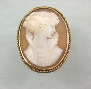 LARGE SHELL CAMEO BROOCH 9CT GOLD C1930 SOCIETY LADY  