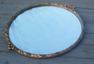   VINTAGE LARGE VICTORIAN ROUND ORNATE CARVED FLOWERS WOOD WALL MIRROR