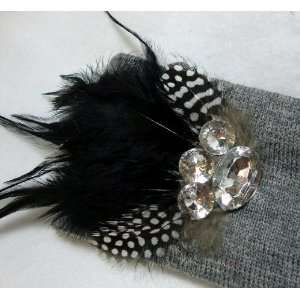  Grey Knit Ear Warmer Headband with Feathers: Everything 