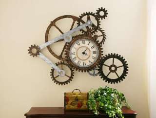 Large Iron Metal Wall Mounted Rusty Gear Clock NEW  