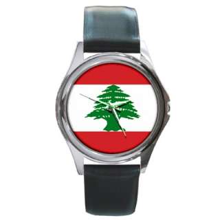 Flag of Lebanon Lebanese Beirut Black Leather Watch  