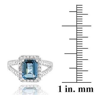 925 Silver 3.4ct Emerald Cut London Blue Topaz & Diamond Accent Ring