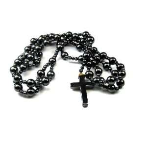   with Cross & Prayer Beads Made with Black Magnetic Hematite Jewelry