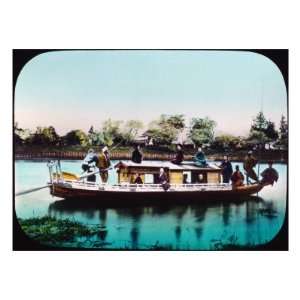 Japan, a Houseboat, Hand Colored Lantern Slide, 1895 Photographic 