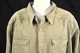 NEW Levis Mens Long Sleeve Button Up Denim Jacket Shirt Cotton Beige 