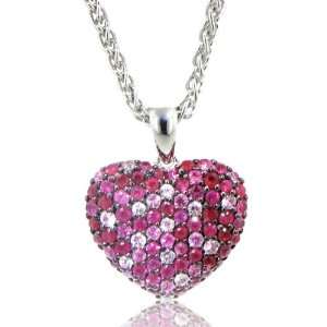  PinkSapphire & Ruby Heart Pendant set into Sterling Silver Jewelry