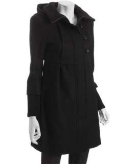 DKNY black wool blend empire waist ribbed collar coat