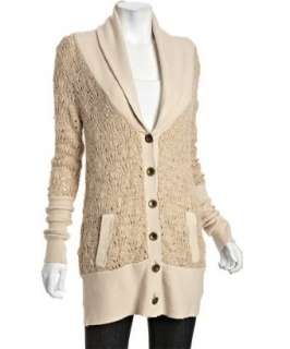 style #312084701 sand wool pointelle Log Cabin long cardigan sweater