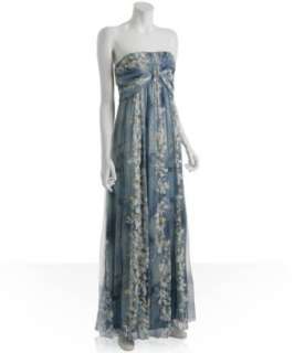 style #301563101 french blue floral chiffon strapless long dress