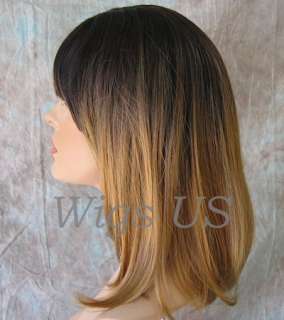   bangs beveled face frame layers Nutmeg dark roots wig US Seller  