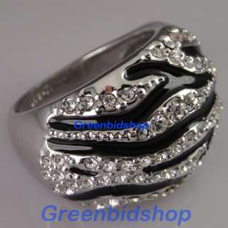 18K White GP Swarovski Crystal Zebra Print Ring IR009A  