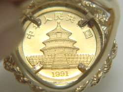   20 oz Chinese Panda .999 Coin 14K Yellow Gold Diamond Ring 6.0g  