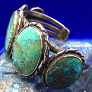 Large OLD PAWN Vintage NAVAJO Turquoise STERLING Silver CUFF BRACELET 