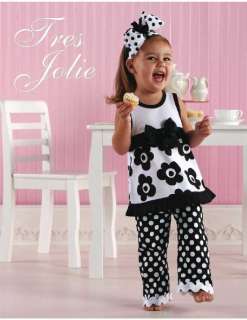 New Baby Girls Boutique Mud Pie Tres Jolie Black White Pant set 0 6m 